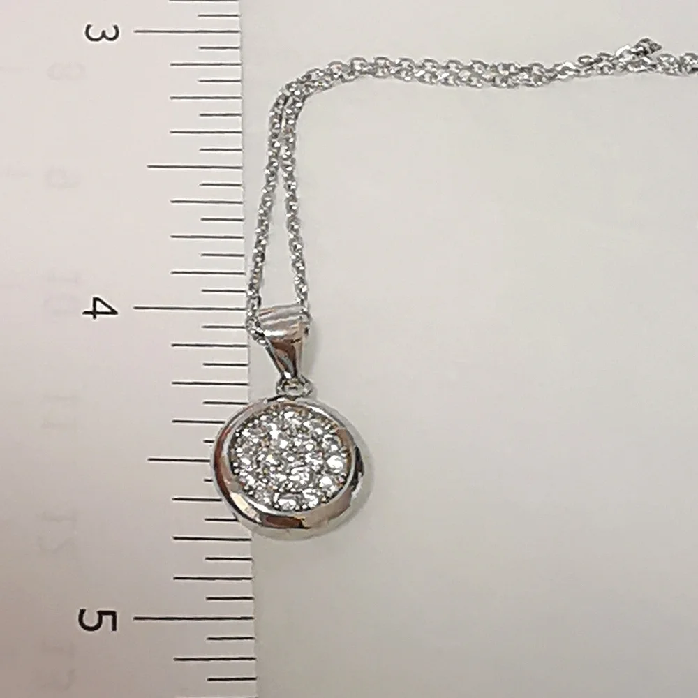 NWT Sterling silver pave cz disc pendant necklace - Picture 2 of 6